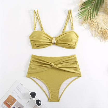Traje de baño de bikini de tres piezas dividido para mujer, traje de baño adelgazante, falda de nailon