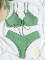 New Bikini Solid Color Tied Sexy Bikini Split Swimsuit Swimwear Women WithWind