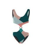 Conjunto de bikini de una pieza con estampado de contraste de color, falda de gasa de malla Wishi, traje de baño para vacaciones
