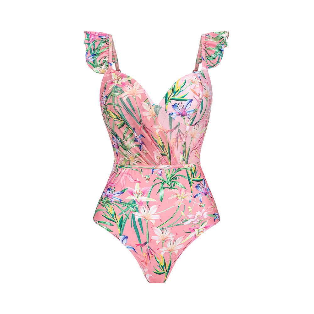Pink Small Flying Sleeve Swimsuit