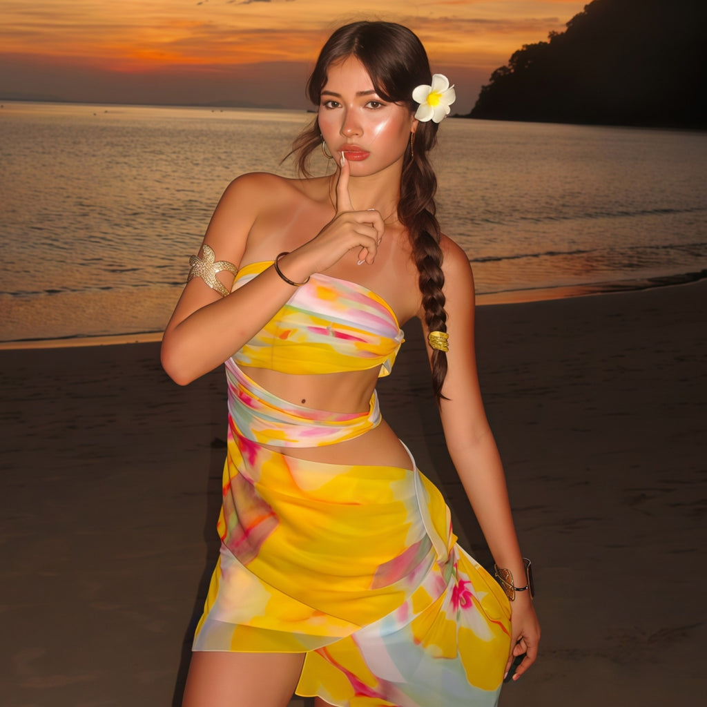 Women Clothing Summer Printed Sexy Beach Holiday off Shoulder Tube Top Package Hip Dress WensDiva