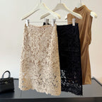 French Lace Hollow Out Cutout out Skirt for Women Summer Wild High Waist Slimming Sheath A line Mid Skirt Sunnygrace