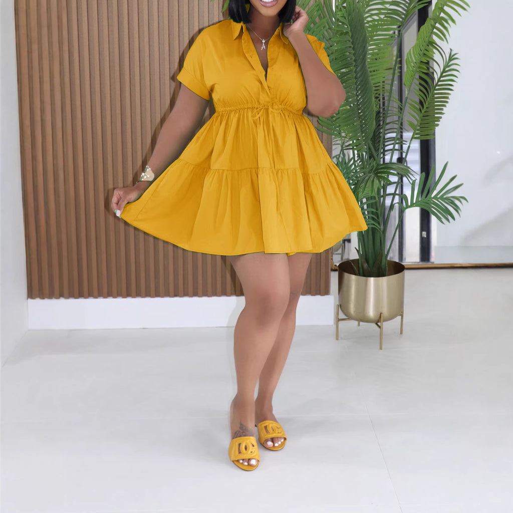 Short Sleeve One Piece Dress Women Loose Casual Shirt Dress Summer Short Dress Endless