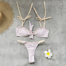 Lace up Tube Top Lace Floral Bikini Sexy Backless Low Waist Split Swimsuit Women Fresh Thunder