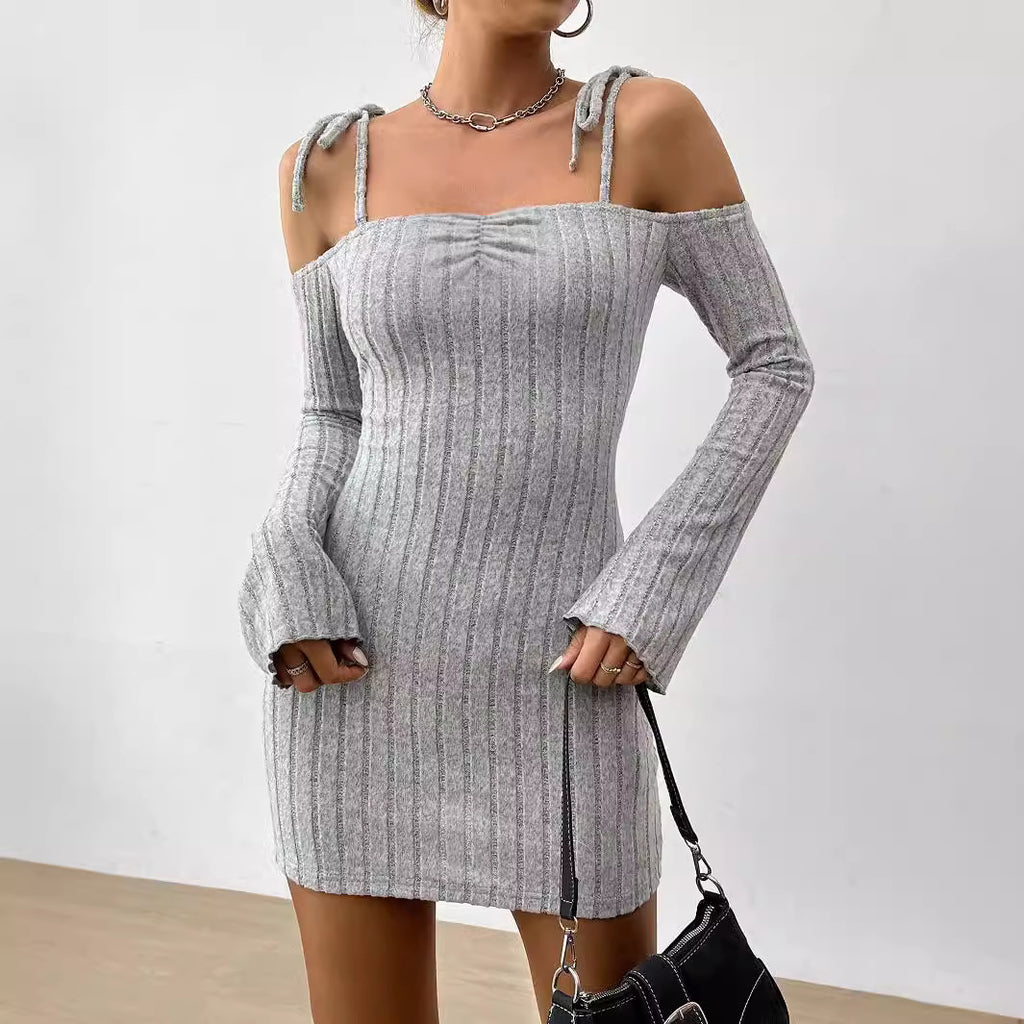 Ropa para mujer, vestido de tirantes finos, estilo dama adulta, para otoño e invierno, cuello barco, elegante, ajustado.