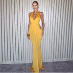 Women Clothing Spring Summer Sexy Halter Stitching Dress Women COORAL