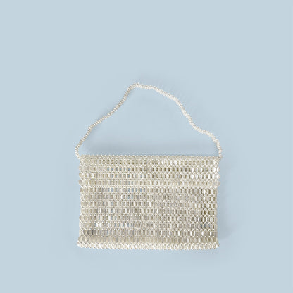 Shiny Flat Melon Seeds Beads Woven Bag Large Capacity Portable Underarm Flip Women Bag Handmade Casual Square