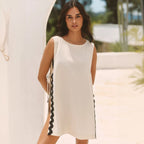 Solid Color Sexy Slit Sleeveless Beach Cover up Bikini Swimsuit Beach Shirt Women Short Mangar