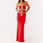Summer Ladies Sexy Cutout Dress off Neck Metal Floral Sexy Slim Fit Maxi Dress JULISSA