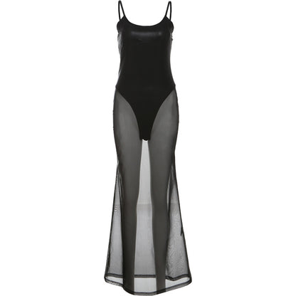 Spring Summer Women Sexy See through Sling High Waist Figure Flattering Sheath Dress