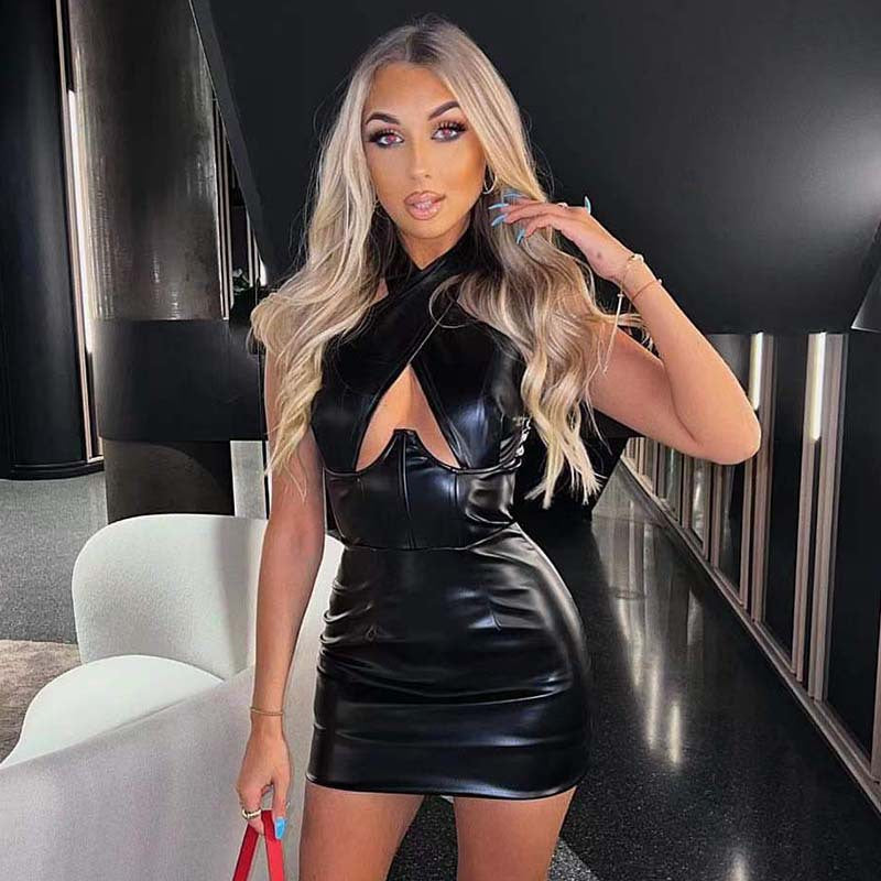 Autumn Winter Popular Halter Sexy Topless Slimming Sheath Sleeveless Dress Women SaturdayNight