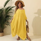Women Clothes Solid Color Loose Blouse Beach Vacation Split Mop Dress Oyimi