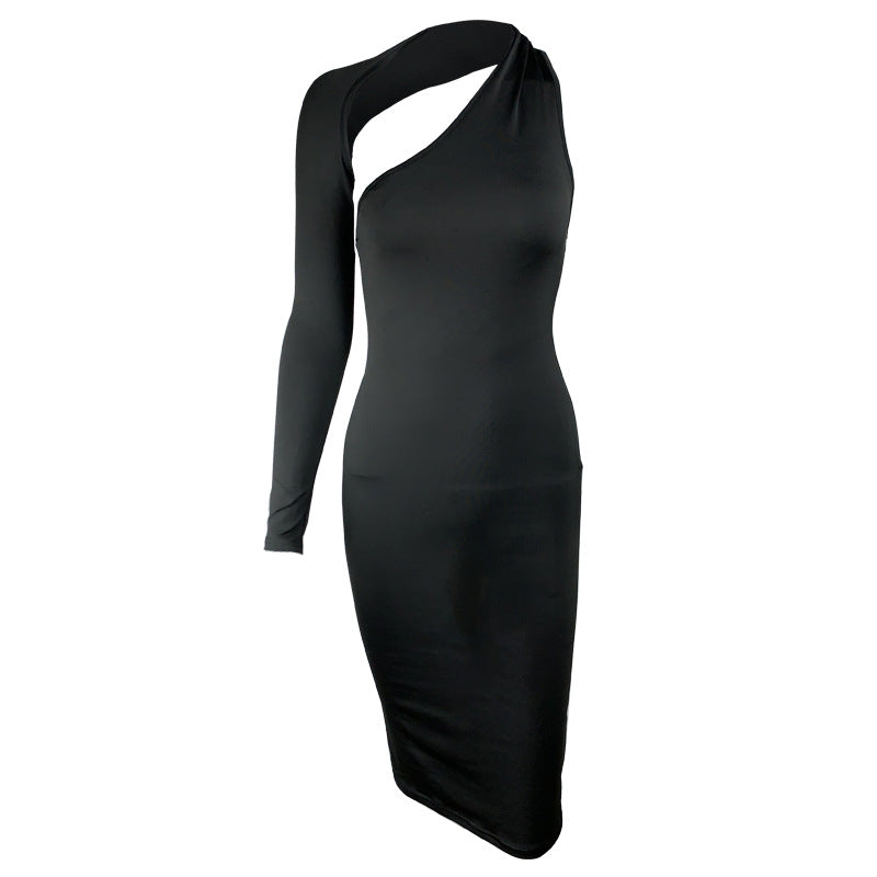 Spring Summer Women Clothing Single Sleeve Irregular Asymmetric Sexy Slim Dress Dress Dress George