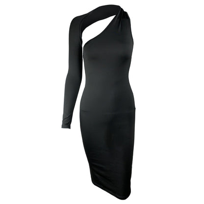 Spring Summer Women Clothing Single Sleeve Irregular Asymmetric Sexy Slim Dress Dress Dress George
