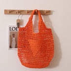 Large Capacity Hollow Out Cutout Straw Bag Fresh Candy Color One Shoulder Tote Woven Bag Portable Women Beach Bag EaseWoven
