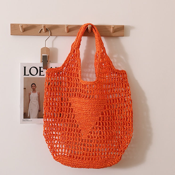 Large Capacity Hollow Out Cutout Straw Bag Fresh Candy Color One Shoulder Tote Woven Bag Portable Women Beach Bag EaseWoven