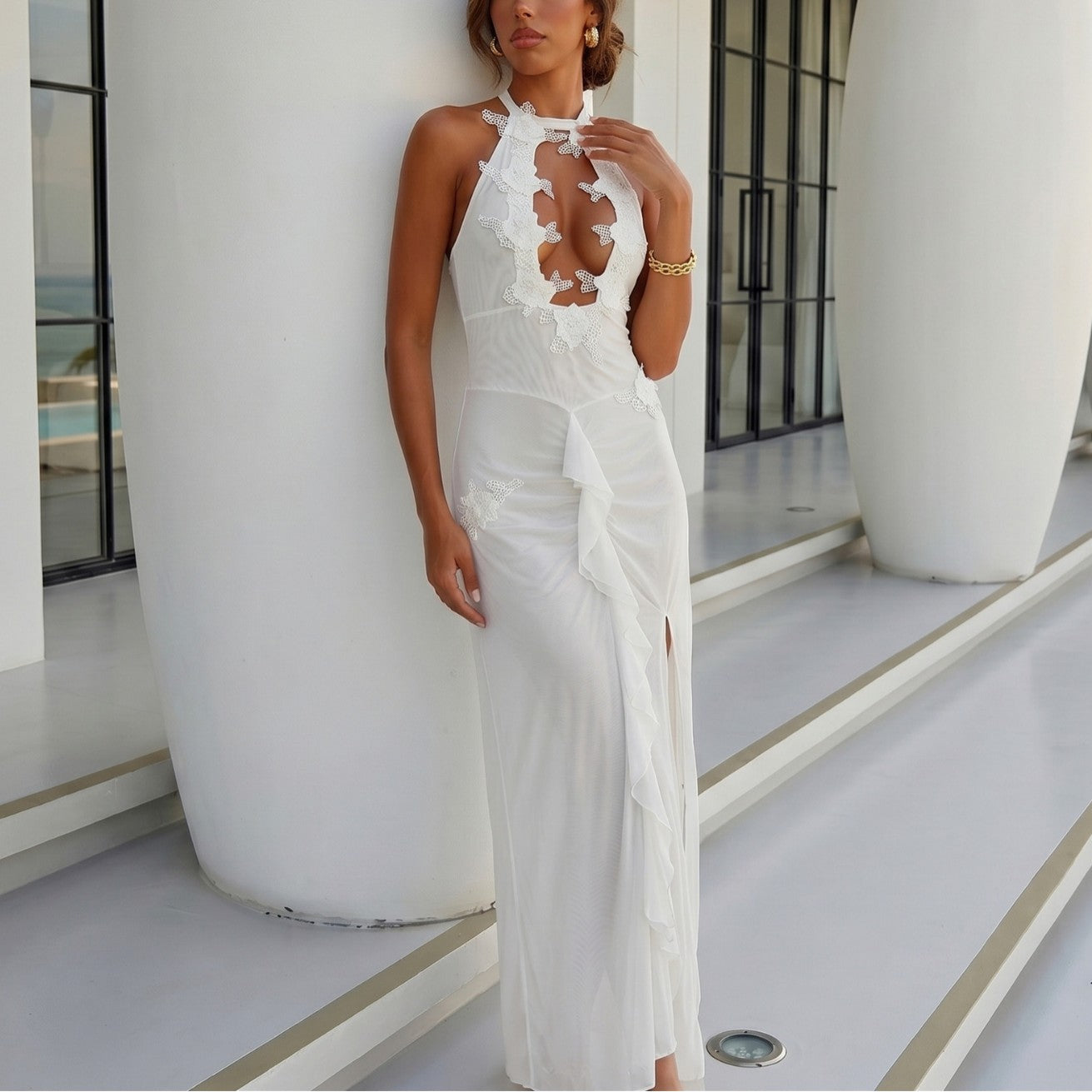 Solid Color Sexy Hollow Out Cutout out Backless Beach Cover up Bikini Swimsuit Beach Women Mangar