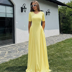 Best Seller in Women Clothing Summer U Collar Slim Solid Color Short Sleeve Dress Women BULLINGER
