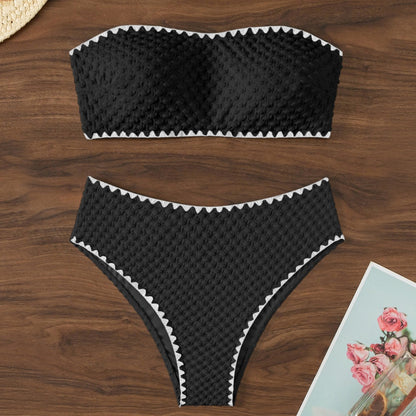 Traje de baño Bikini de color sólido Bikini sexy con parte superior de tubo Bikini para mujer Traje de baño separado Bloqueo de cintura alta