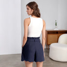 Women Clothing Office High Waist Shorts Women Outer Wear High Waist Wavy Edge Metal Buckle Bud Shaped Shorts Rogan