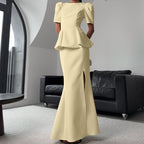 Side Slit Skirt Set Women round Neck Short Sleeve Top Office Two Piece Set Kigali