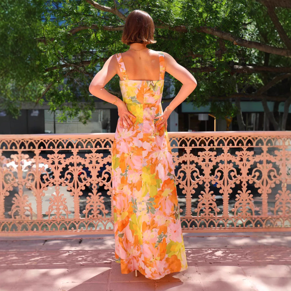 Summer Vacation Strap Dress Floral Swing Dress