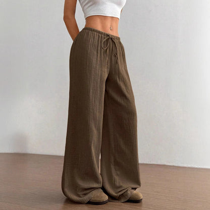 Pantalones casuales de algodón puro, color sólido, holgados, de pierna ancha y con cola deshilachada