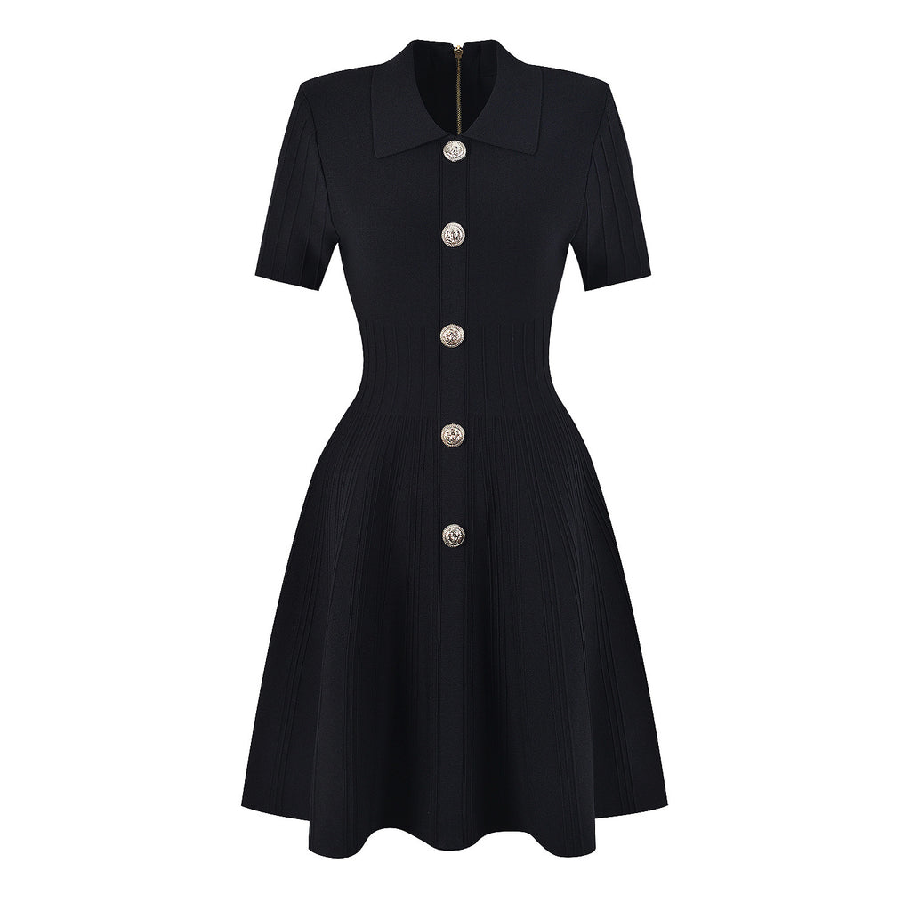 Spring Autumn High Quality Knitted Collared Slim Slimming A line Dress for Women Dimenssa
