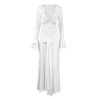 Robe longue élégante pour femme, coupe ajustée, style printanier, ornée de dentelle sexy.