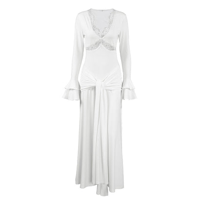 Vestido elegante de primavera para mujer, diseño elegante, sexy, con costuras de encaje, corte entallado, vestido largo.