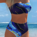 Bikini Detachable Shoulder Strap Gradient Printing High Waist Sexy Split Bikini Swimsuit Women