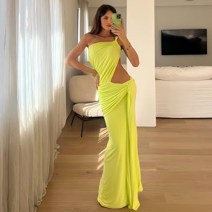 Summer Sexy One Shoulder Backless Tube Top Dress Arrival Women Pleated Dress