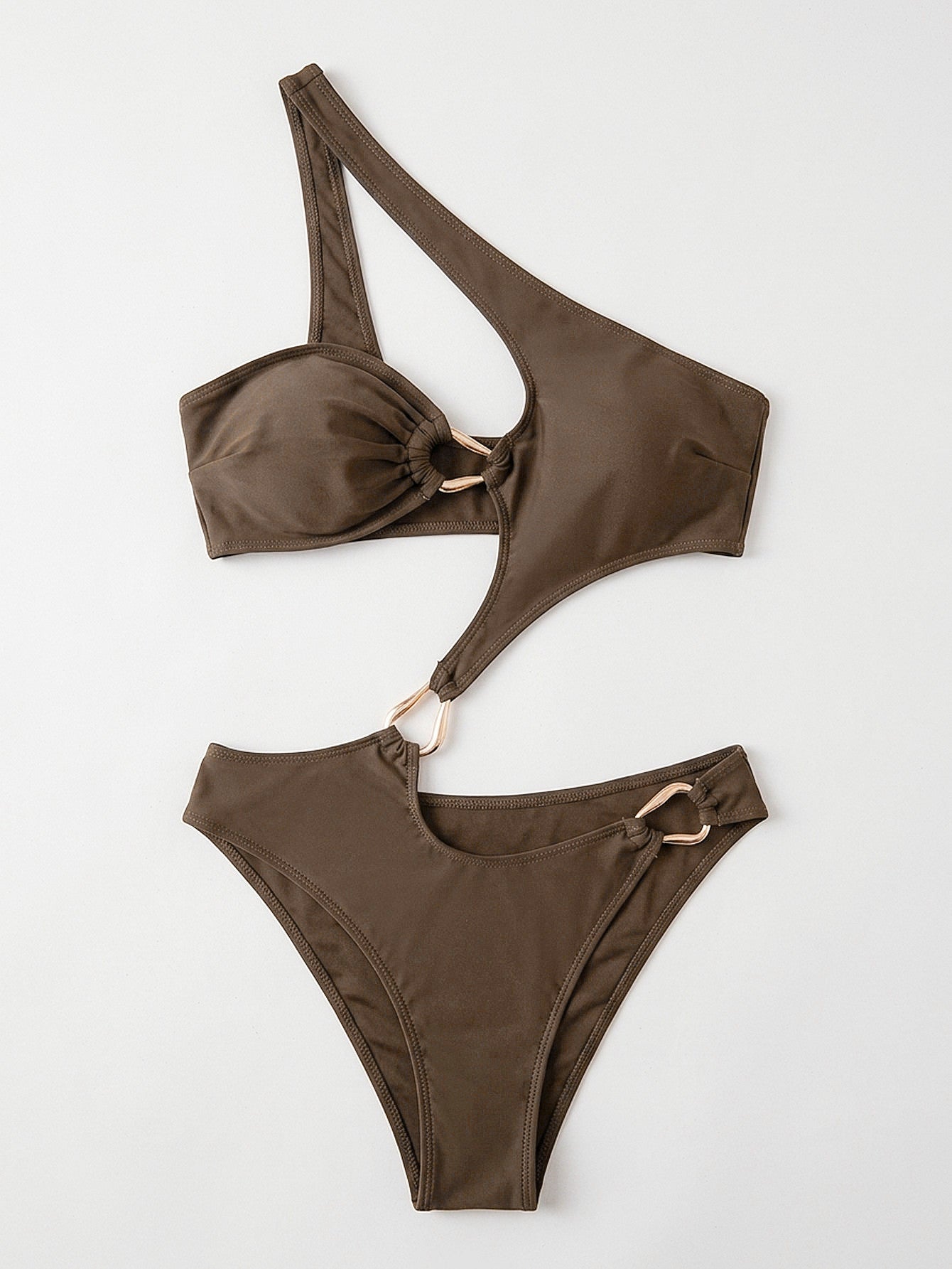 One Piece Swimsuit Solid Color One Piece Swimsuit Shoulder Asymmetric DOUBLEOUT