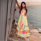 Summer Positioning Printing Cropped Outfit Lace up Large Swing Dress for Women Dress Zemy