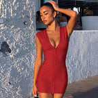 Deep V Plunge Bandage One Piece Dress Sleeveless Zipper Slim Fit Sexy Party Hip Dress LAGERFELD