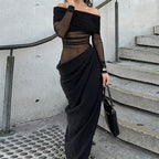 Summer Maxi Dress Sexy Off The Shoulder Mesh Hollow Out Cutout Dress Women FREYA