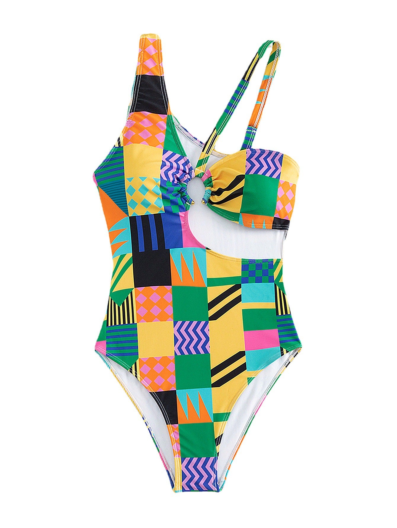 Traje de baño con estampado playero, traje de baño conservador que cubre el vientre, traje de baño para mujer