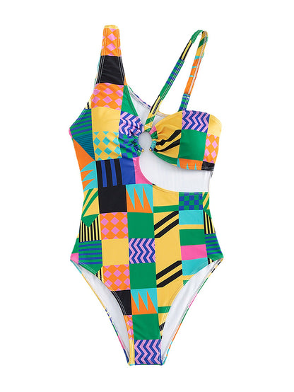 Traje de baño con estampado playero, traje de baño conservador que cubre el vientre, traje de baño para mujer