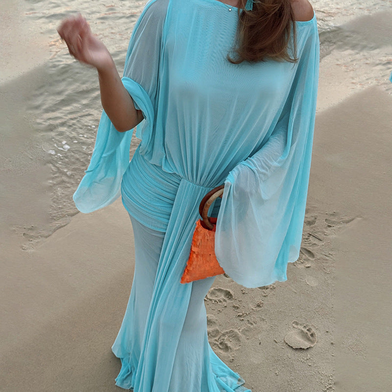 Summer Sexy See through Backless Solid Color Ribbon Dress Cecil