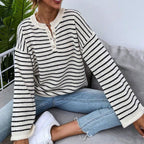 Striped Knit Sweater Women Loose Lazy Round Neck Long Sleeve Sweater Casual Top Arrival Owen