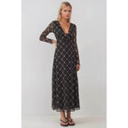 Autumn Retro V neck Lace up Plaid Elegant Graceful Slim Dress Rogan