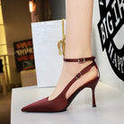 Sexy Leopard Print Stiletto Heels Women Pointed Toe Satin Hollow Out Cutout out Strap Classy Shoes ForestFootwear