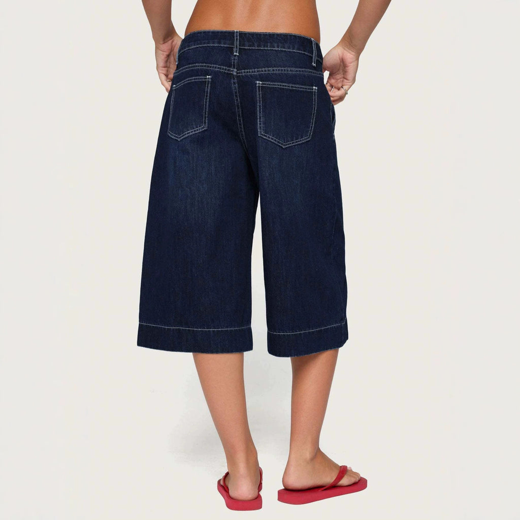 Summer Popular Low Waist Casual All Match Loose Straight Washed Denim Cropped Shorts Shocen