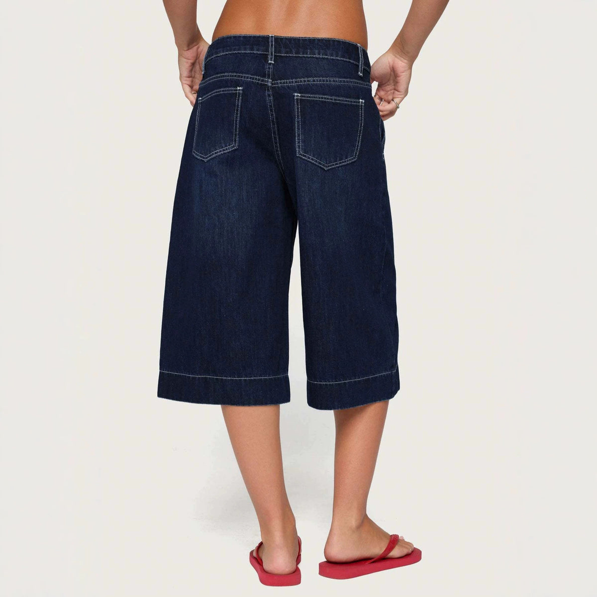 Summer Popular Low Waist Casual All Match Loose Straight Washed Denim Cropped Shorts Shocen