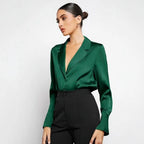 Chemise en satin imitation soie, collection printemps-été femme, style minimaliste, manches longues