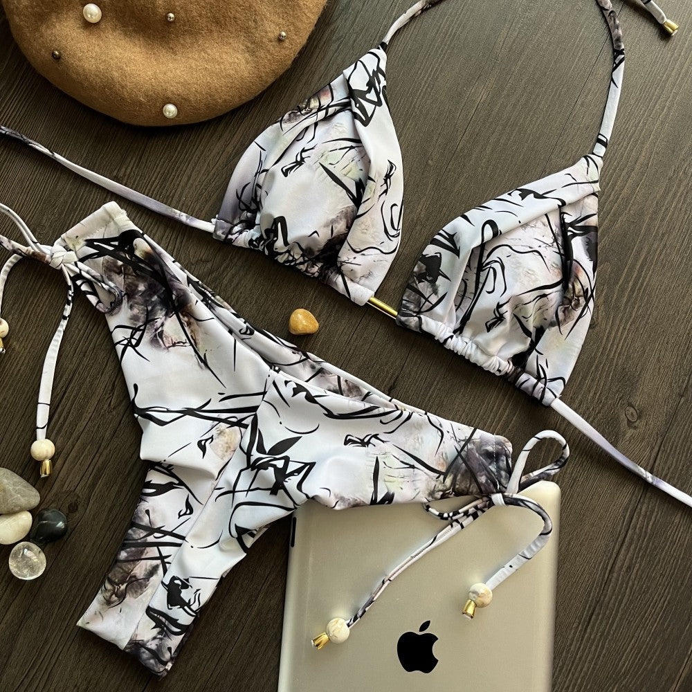 Traje de baño estampado bikini dividido traje de baño sexy étnico