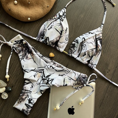 Traje de baño estampado bikini dividido traje de baño sexy étnico