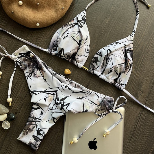 Traje de baño estampado bikini dividido traje de baño sexy étnico