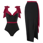 Solid Color One Piece Women Swimwear Suit European, French Spring Cover Belly Slimming Swimsuit