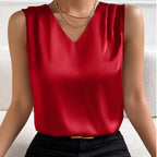 Camiseta de tirantes de satén para mujer, chaleco de oficina, parte inferior